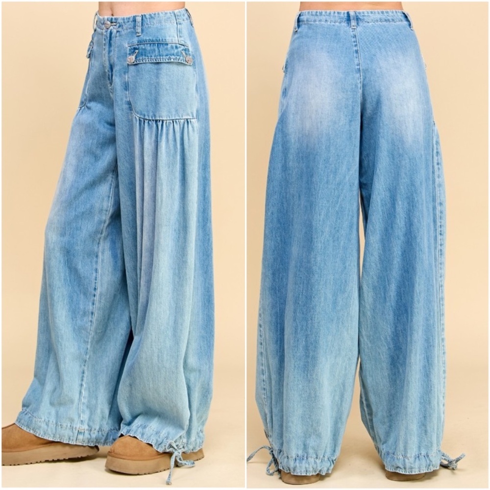 Veveret Wide Leg Denim Pants Lg Dark Wash - Picture 7 of 8